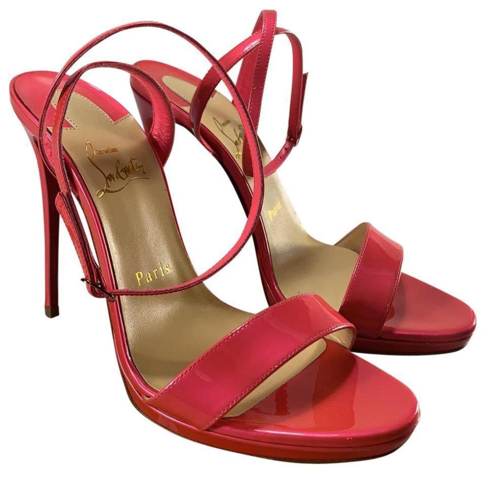 Loubi Queen Pink Coral Florida Neon Metal 120mm Sandals Heels D564